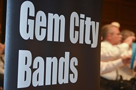 Gem City Bands banner at gig